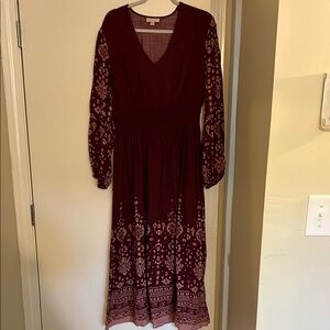 Knox Rose Red Tiered Long Sleeve V-Neck Dress